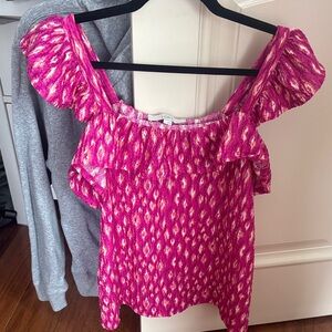 LOFT Fuchsia Patterned Off-Shoulder Ruffle Top